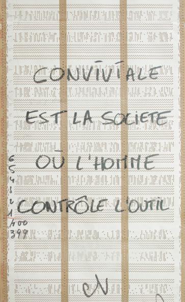 Dominique Matthieu, Conviviale, 2015. Papier Jacquard, encre. Pièce unique. Courtoisie : galerie Salle Principale, Paris.