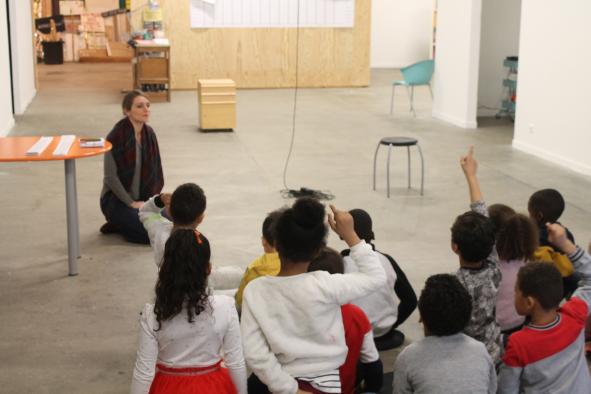 Visite atelier des expositions de Matthieu Saladin et Dominique Mathieu, école élémentaire Dortis, janvier 2020, BBB centre d'art