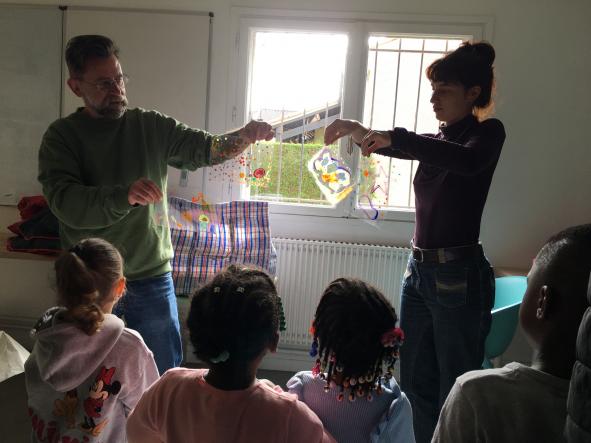 Visite atelier « Entrer dans le tableau » avec Jérôme Souillot et l'école maternelle Ernest Renan, 2024